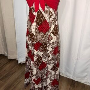 Chic Red and Brown Patterned Maxi Dress